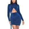 Miss Circle Urvi Teal Long Sleeve Criss Cross Glitter Jersey Dress Dresses