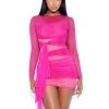 Miss Circle Gillian Fuchsia Long Sleeve Mesh Dress