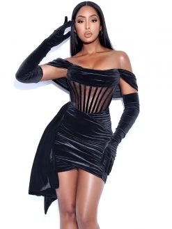 Miss Circle Corsets Irisa Black Draping Off Shoulder Corset Dress