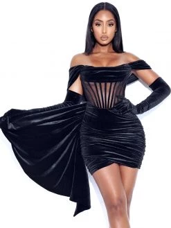 Miss Circle Corsets Irisa Black Draping Off Shoulder Corset Dress