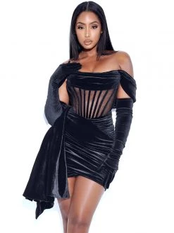 Miss Circle Corsets Irisa Black Draping Off Shoulder Corset Dress