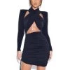 Miss Circle Urvi Black Long Sleeve Criss Cross Glitter Jersey Dress Dresses