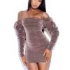 Miss Circle Yulisa Rose Gold Metallic Puff Sleeve Dress Dresses