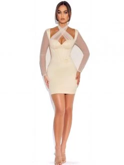 Miss Circle Jocelynn Ivory Satin Mesh Long Sleeve Corset Dress Corsets
