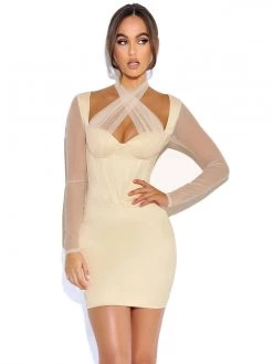 Miss Circle Jocelynn Ivory Satin Mesh Long Sleeve Corset Dress Corsets