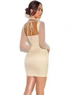 Miss Circle Jocelynn Ivory Satin Mesh Long Sleeve Corset Dress Corsets