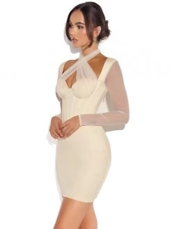 Miss Circle Jocelynn Ivory Satin Mesh Long Sleeve Corset Dress Corsets