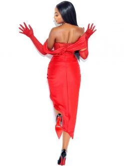 Miss Circle Stella Burgundy Off Shoulder Crystal Corset Satin Gown Corsets