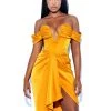 Miss Circle Corsets Dreya Gold Off Shoulder Satin Corset Dress