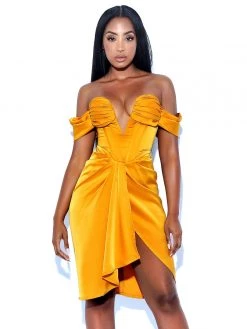 Miss Circle Corsets Dreya Gold Off Shoulder Satin Corset Dress