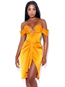 Miss Circle Corsets Dreya Gold Off Shoulder Satin Corset Dress