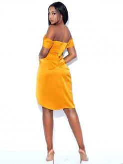Miss Circle Corsets Dreya Gold Off Shoulder Satin Corset Dress