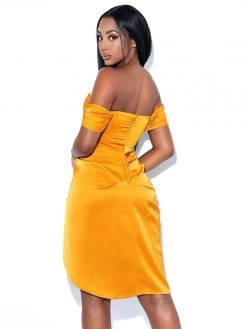 Miss Circle Corsets Dreya Gold Off Shoulder Satin Corset Dress