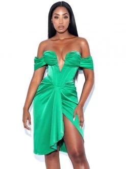 Miss Circle Dreya Green Off Shoulder Satin Corset Dress Corsets