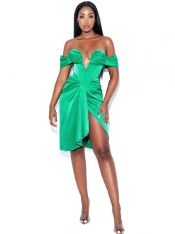 Miss Circle Dreya Green Off Shoulder Satin Corset Dress Corsets