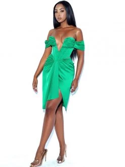 Miss Circle Dreya Green Off Shoulder Satin Corset Dress Corsets