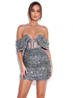 Miss Circle Corsets Weston Silver Sequin Off Shoulder Corset Dress