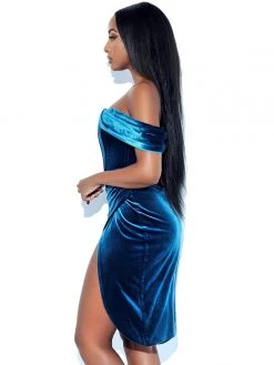 Miss Circle Omaria Teal Velvet Off Shoulder Corset Dress Corsets