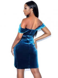 Miss Circle Omaria Teal Velvet Off Shoulder Corset Dress Corsets