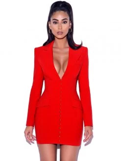 Miss Circle Flattery Red Long Sleeve Blazer Dress New In