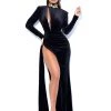 Miss Circle Zenaida Black Cutout High Slit Velvet Gown