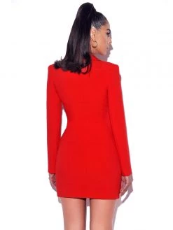 Miss Circle Flattery Red Long Sleeve Blazer Dress New In