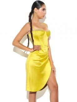 Miss Circle Nyla Lemon Satin Corset Dress With Crystals Corsets