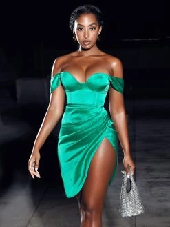 Miss Circle Corsets Hedy Green Satin Corset Dress