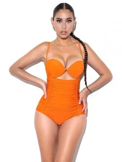 Miss Circle Swim Collection Lira Tan Ruched One Piece Swimsuit