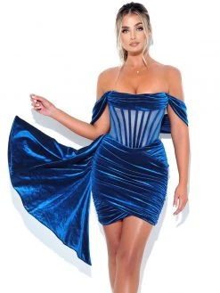 Miss Circle Corsets Irisa Teal Blue Draping Off Shoulder Corset Dress