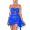 Miss Circle Corsets Yolie Royal Blue Ruched Draping Mesh Corset Dress