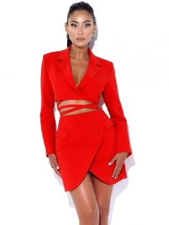 Miss Circle Bottoms Dalia Red Asymmetrical Mini Skirt