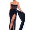 Miss Circle Priya Black Draping Corset High Slit Velvet Gown Corsets