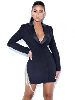 Miss Circle Dresses Freya Black Crystal Fringe Blazer Dress