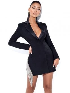 Miss Circle Dresses Freya Black Crystal Fringe Blazer Dress