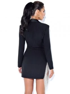 Miss Circle Dresses Freya Black Crystal Fringe Blazer Dress