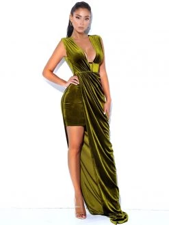 Miss Circle Corsets Yanis Olive Velvet Mesh Corset Gown