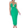 Miss Circle Dresses Felis Green Lace-up Strappy Ruched Mesh Dress