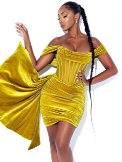 Miss Circle Irisa Gold Draping Off Shoulder Corset Dress Corsets