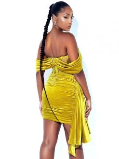 Miss Circle Irisa Gold Draping Off Shoulder Corset Dress Corsets