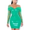 Miss Circle Corsets Faina Green Mesh Sleeve Leather Corset Dress
