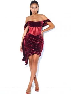 Miss Circle Corsets Irisa Burgundy Draping Off Shoulder Corset Dress