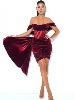 Miss Circle Corsets Irisa Burgundy Draping Off Shoulder Corset Dress