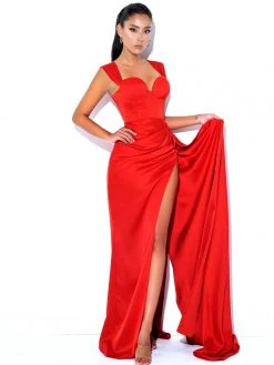 Miss Circle Zayda Red High Slit Corset Satin Gown