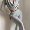 Miss Circle Xandra Silver Glitter Draping Long Sleeve Top