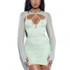 Miss Circle Flora Sage Green Mesh Long Sleeve Dress Dresses