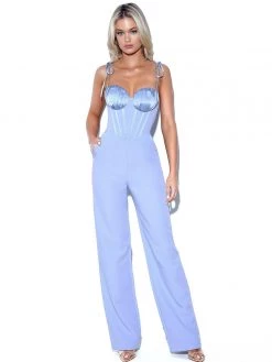 Miss Circle Sarina Baby Blue Satin Corset Jumpsuit