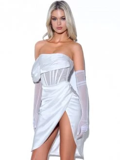 Miss Circle Sabrina White Mesh Satin Corset Dress Corsets