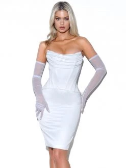 Miss Circle Corsets Gianna White Ruched Satin Corset Dress