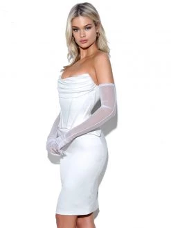 Miss Circle Corsets Gianna White Ruched Satin Corset Dress